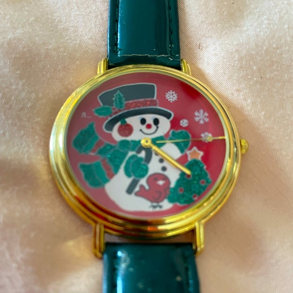 Vintage Snowman Green Leather Band Wristwatch - Picture 1 of 5